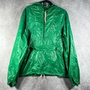 VTG JC Penney The Fox Pullover Windbreaker Jacket Mens L Green Half Zip Hooded